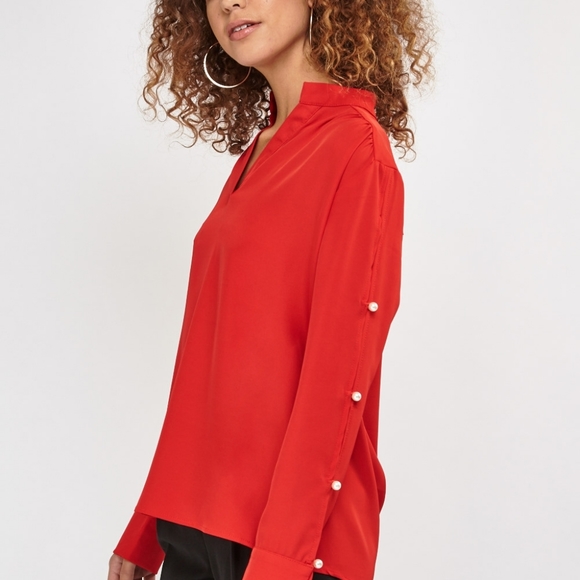 Faux Pearl  Insert Sleeve Blouse - Picture 2 of 5